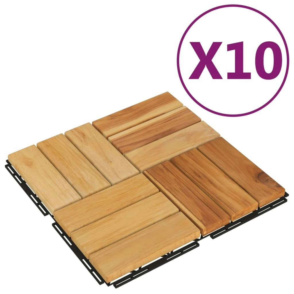 Decking Tiles 10 pcs 30x30 cm Solid Wood Teak 319982