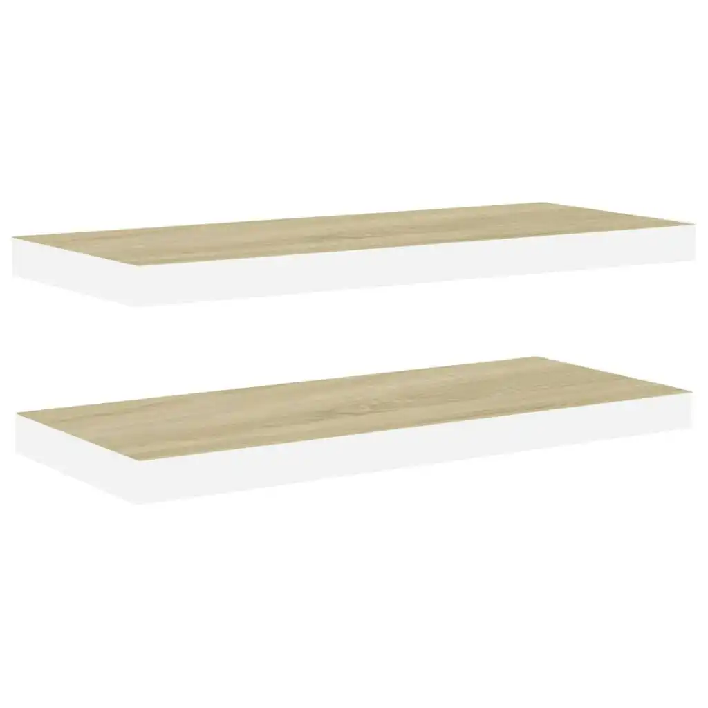 Floating Wall Shelves 2 pcs Oak and White 80x23.5x3.8 cm MDF 326580