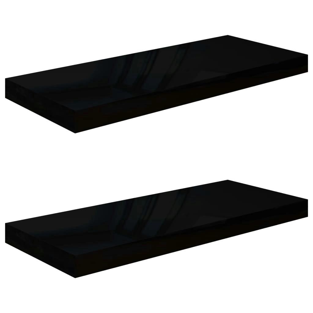 Floating Wall Shelves 2 pcs High Gloss Black 60x23.5x3.8 cm MDF 323770