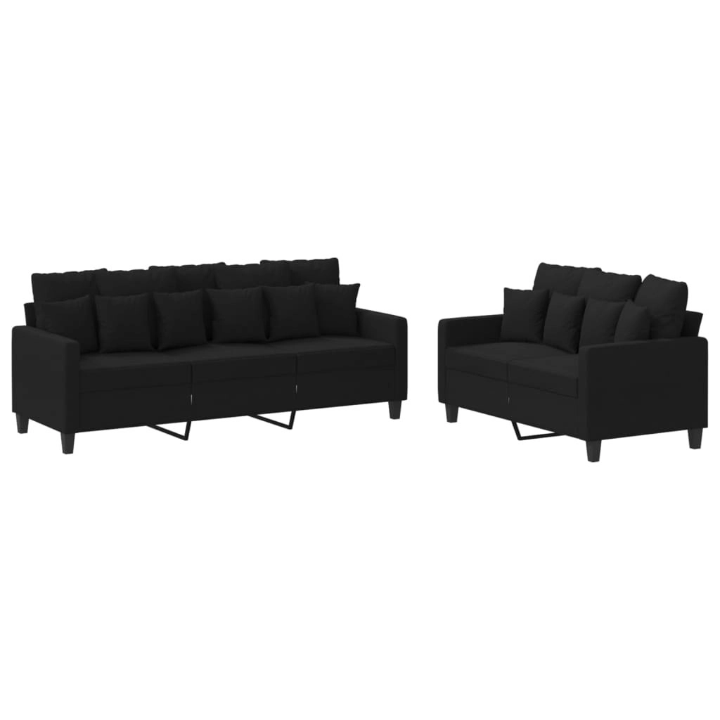 2 Piece Sofa Set with Cushions Black Fabric 3201668