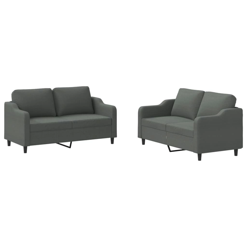 2 Piece Sofa Set with Cushions Dark Grey Fabric 3201803