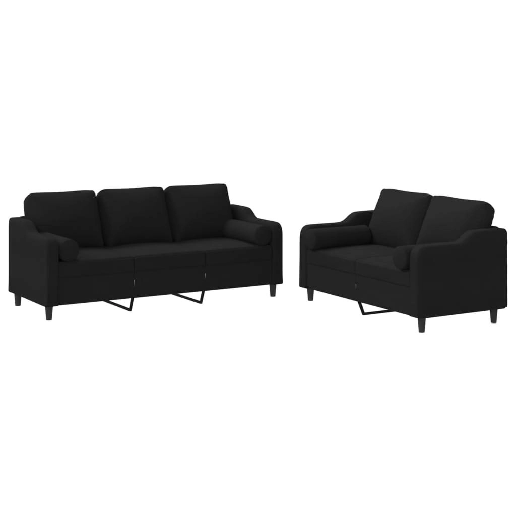 2 Piece Sofa Set with Pillows Black Fabric 3201854