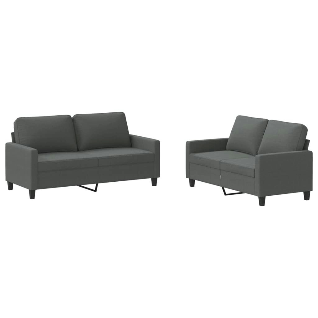 2 Piece Sofa Set with Cushions Dark Grey Fabric 3201445