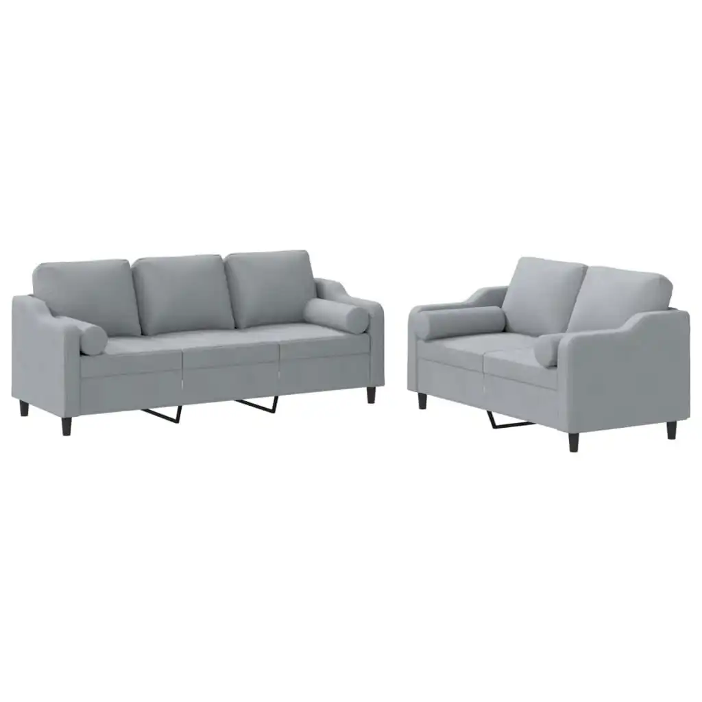 2 Piece Sofa Set with Pillows Light Grey Fabric 3201850