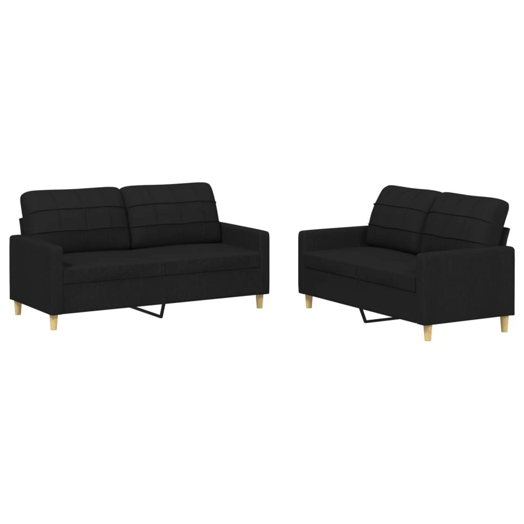 2 Piece Sofa Set with Cushions Black Fabric 3201278