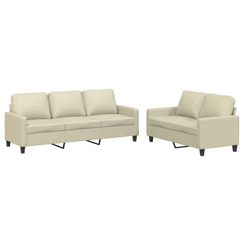 2 Piece Sofa Set with Cushions Cream Faux Leather 3201419