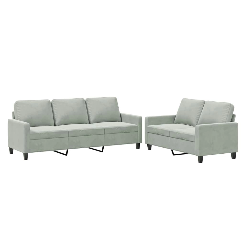 2 Piece Sofa Set with Cushions Light Grey Velvet 3201516