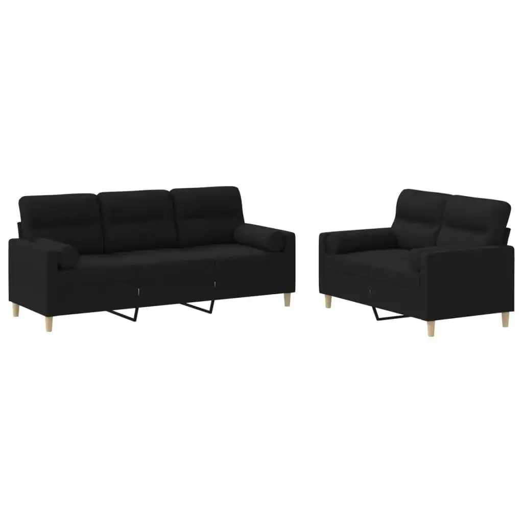 2 Piece Sofa Set with Pillows Black Fabric 3201620