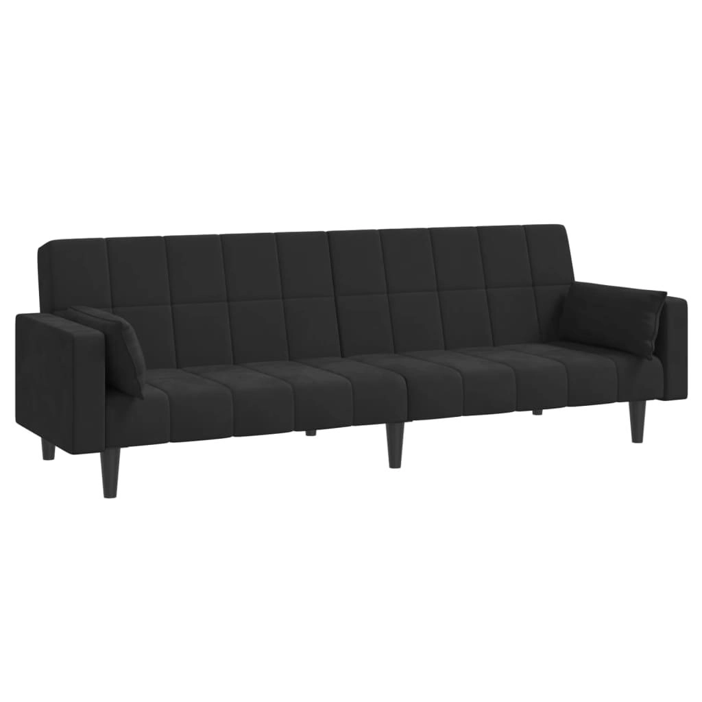 2-Seater Sofa Bed with Two Pillows Black Velvet 375850