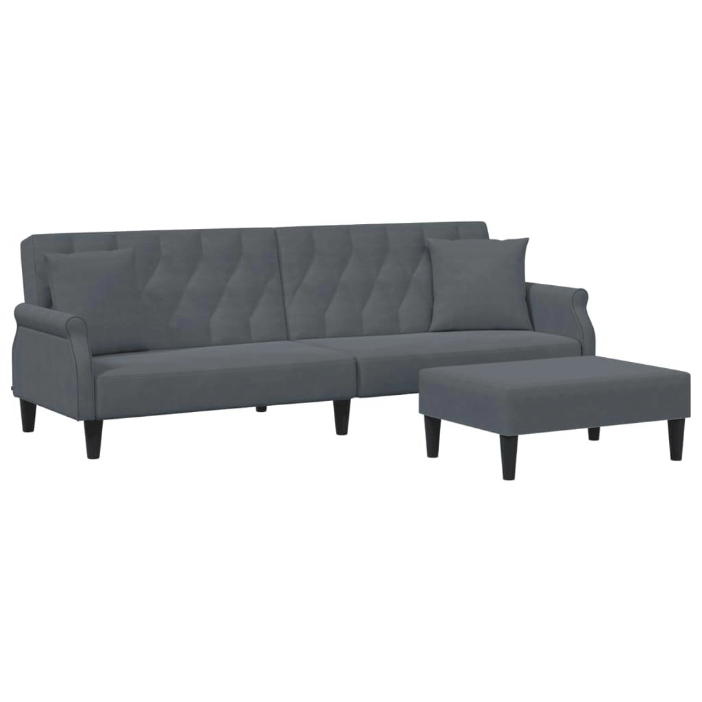 2-Seater Sofa Bed with Pillows and Footstool Dark Grey Velvet 3216220