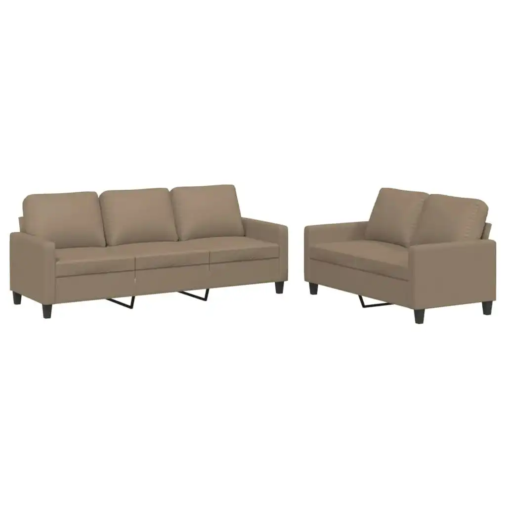 2 Piece Sofa Set with Cushions Cappuccino Faux Leather 3201422