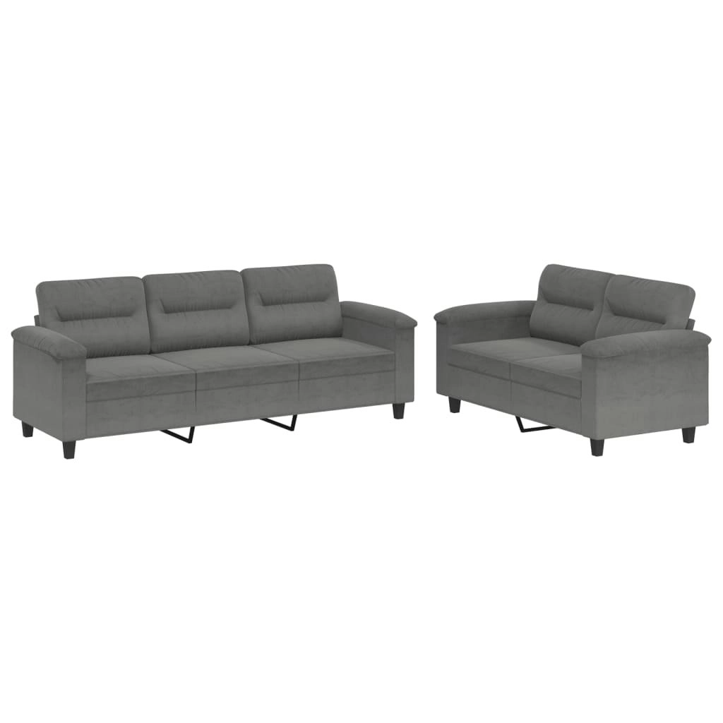 2 Piece Sofa Set with Cushions Dark Grey Microfibre Fabric 3202340