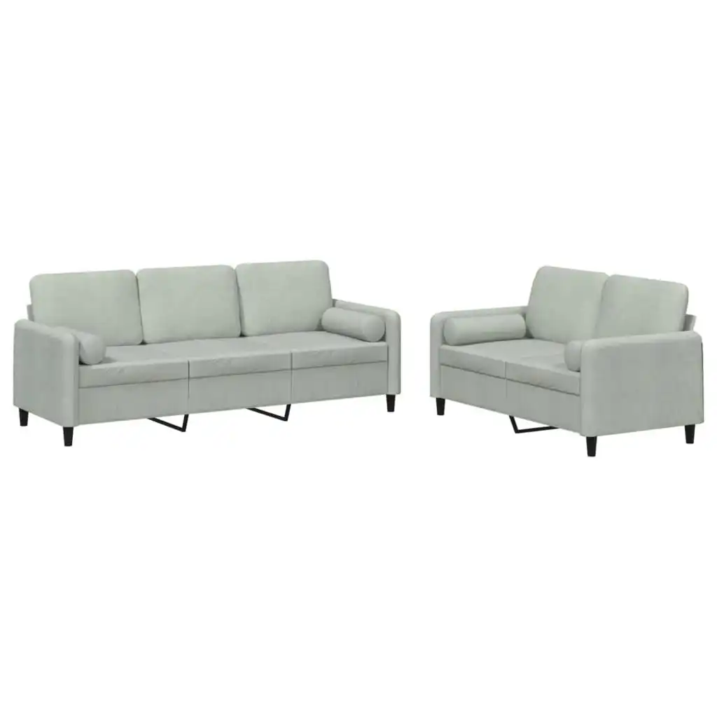 2 Piece Sofa Set with Pillows Light Grey Velvet 3202034