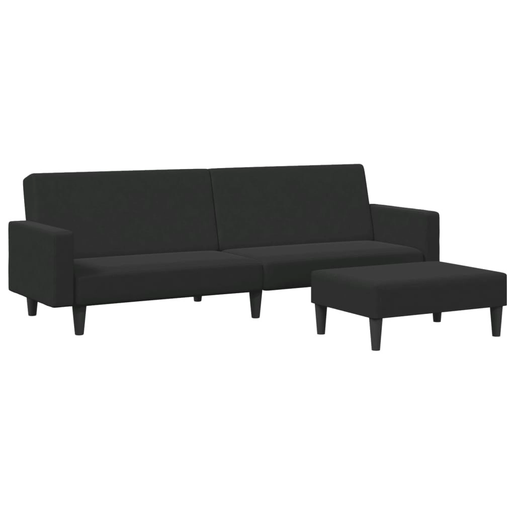 2-Seater Sofa Bed with Footstool Black Velvet 3216239