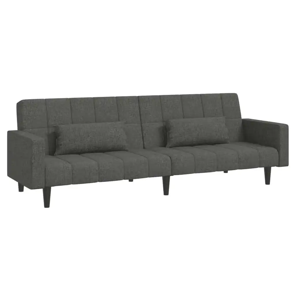 2-Seater Sofa Bed with Two Pillows Dark Grey Fabric 375834