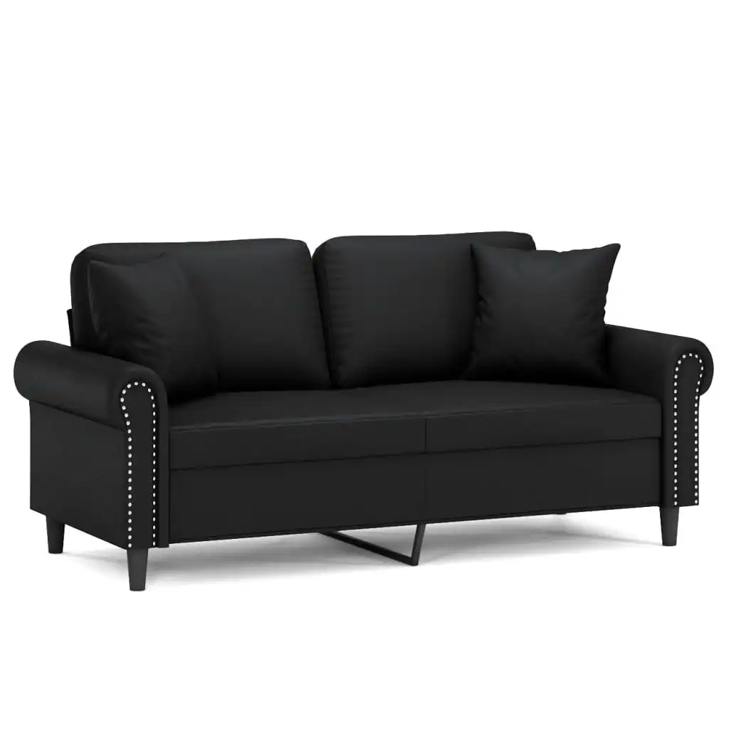 2-Seater Sofa with Throw Pillows Black 140 cm Faux Leather 3200930