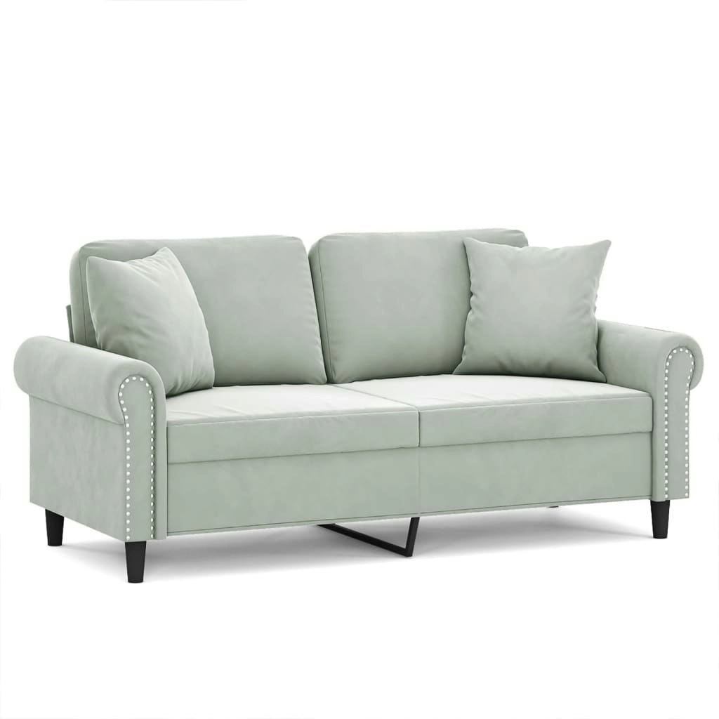 2-Seater Sofa with Throw Pillows Light Grey 140 cm Velvet 3200945