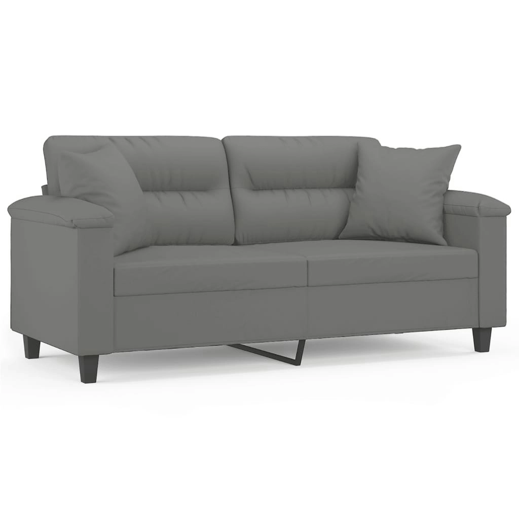 2-Seater Sofa with Pillows Dark Grey 140 cm Microfibre Fabric 3200973