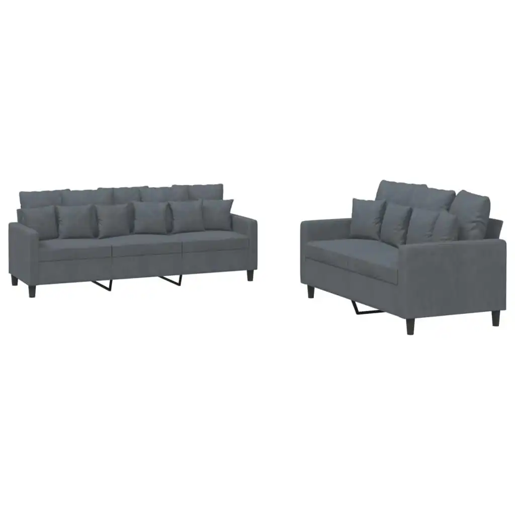 2 Piece Sofa Set with Cushions Dark Grey Velvet 3201721