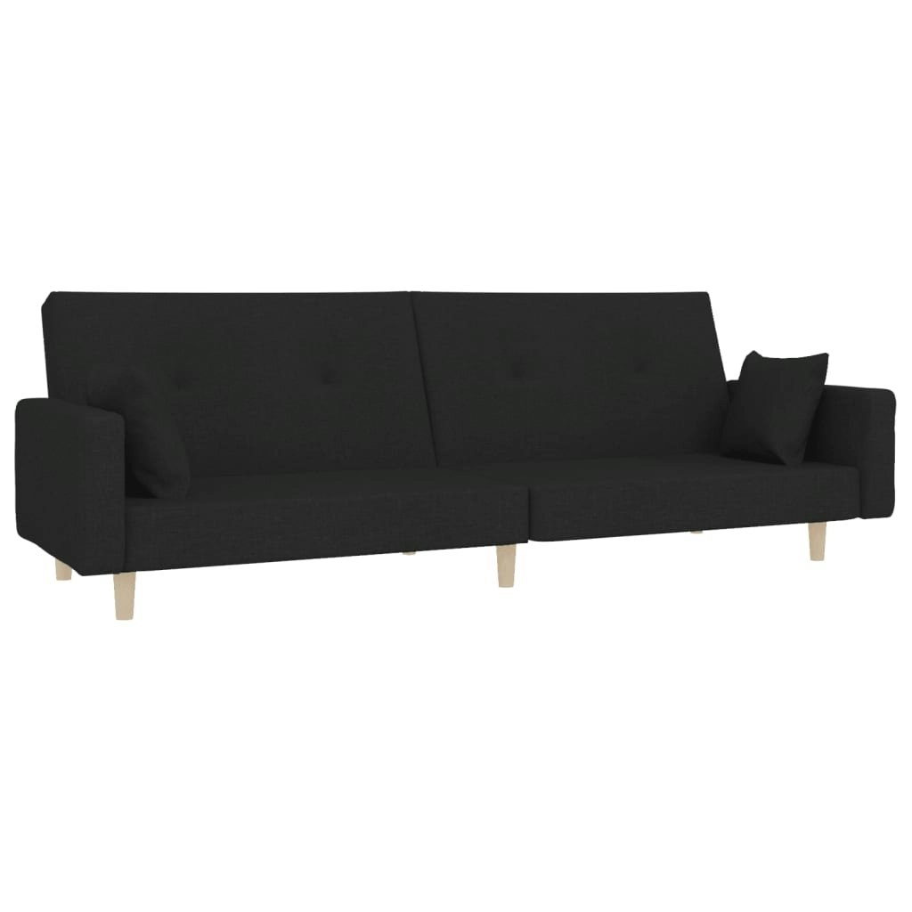 2-Seater Sofa Bed with Two Pillows Black Fabric 375743