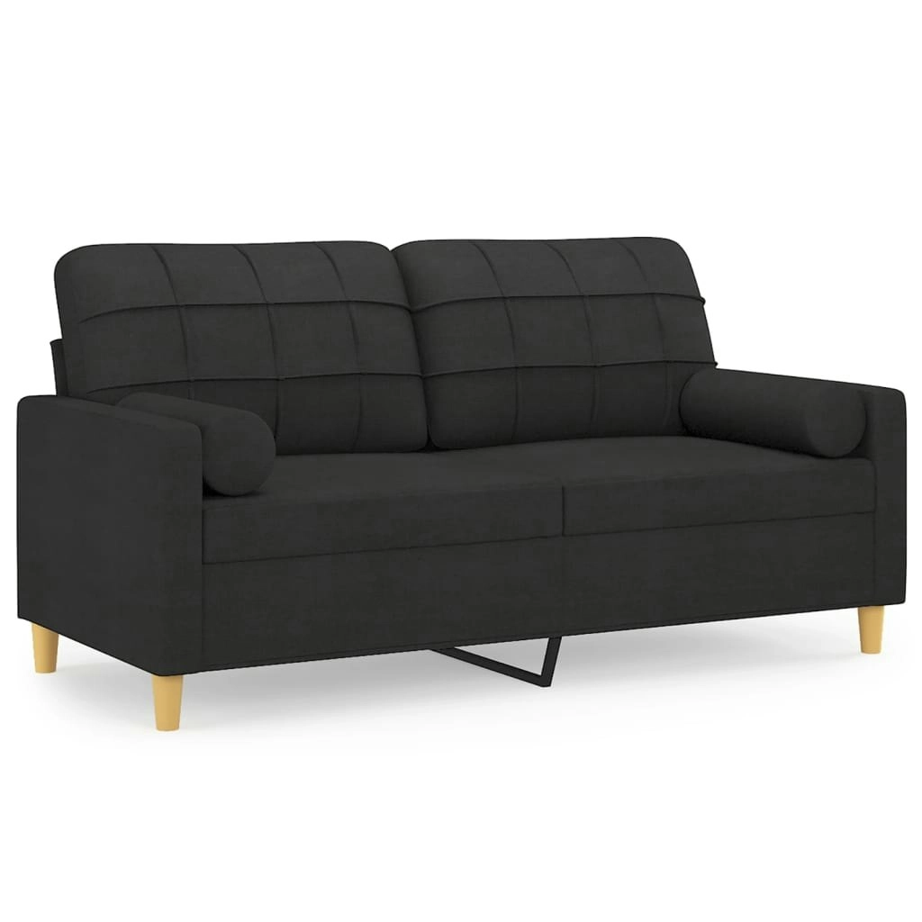 2-Seater Sofa with Throw Pillows Black 140 cm Fabric 3200786