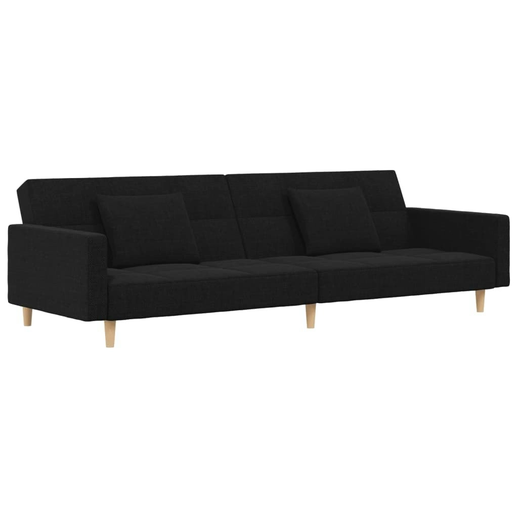 2-Seater Sofa Bed with Two Pillows Black Fabric 375801