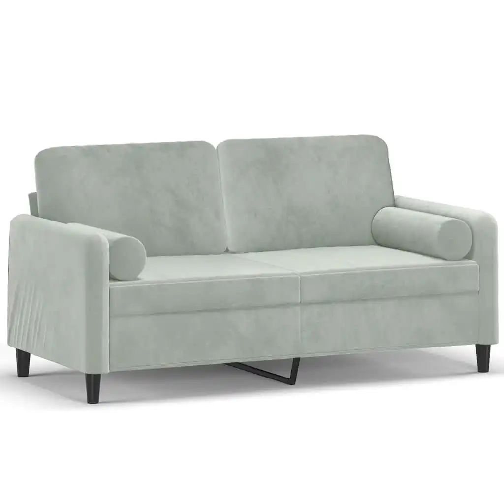 2-Seater Sofa with Throw Pillows Light Grey 140 cm Velvet 3200881