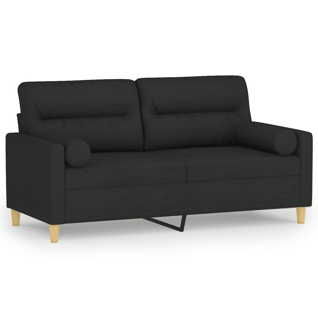 2-Seater Sofa with Throw Pillows Black 140 cm Fabric 3200825