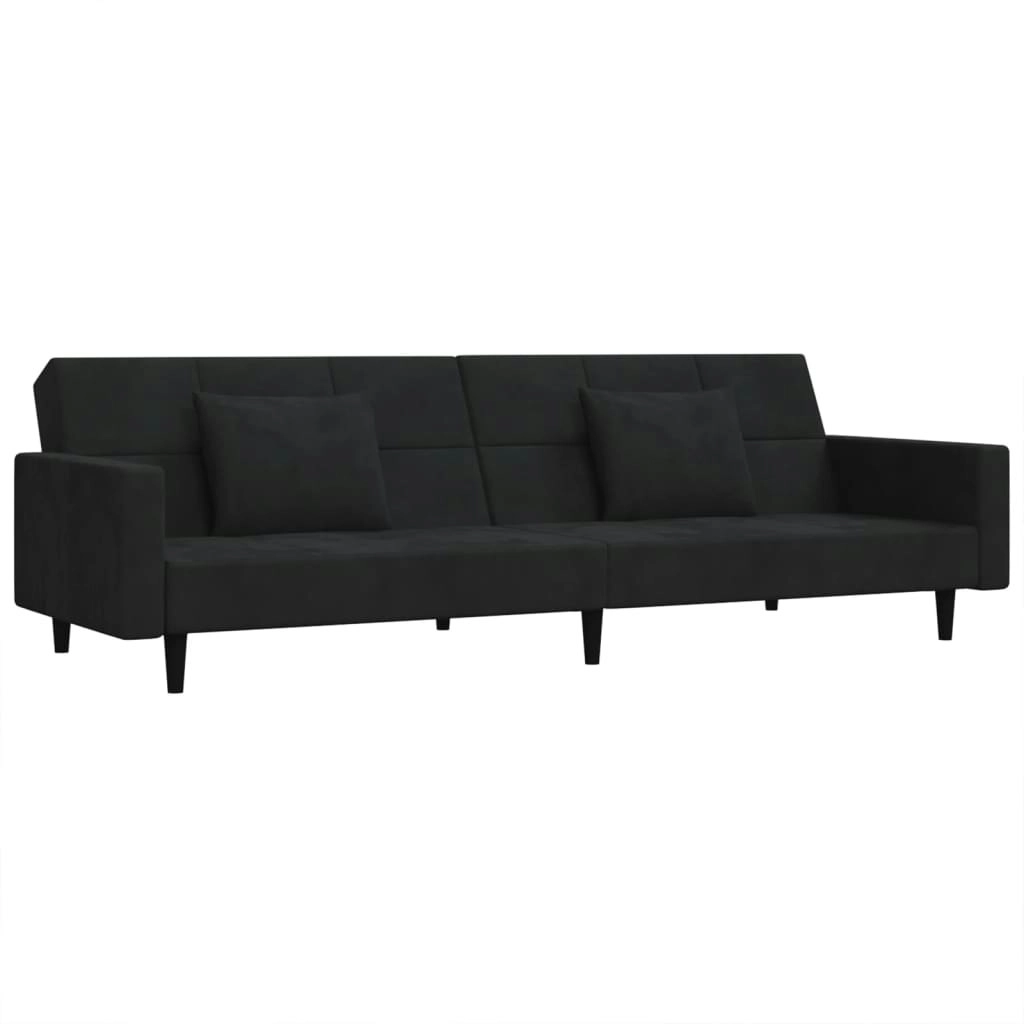 2-Seater Sofa Bed with Two Pillows Black Velvet 375821