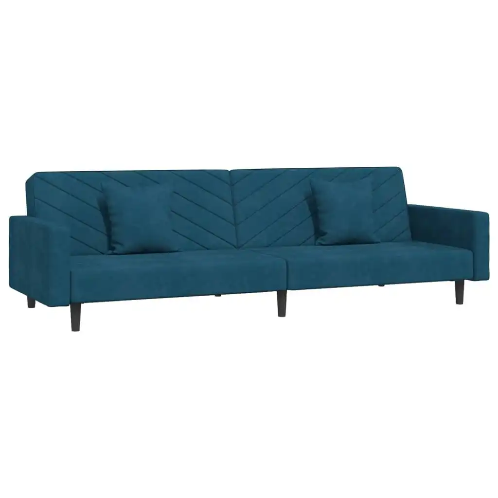 2-Seater Sofa Bed with Two Pillows Blue Velvet 375917