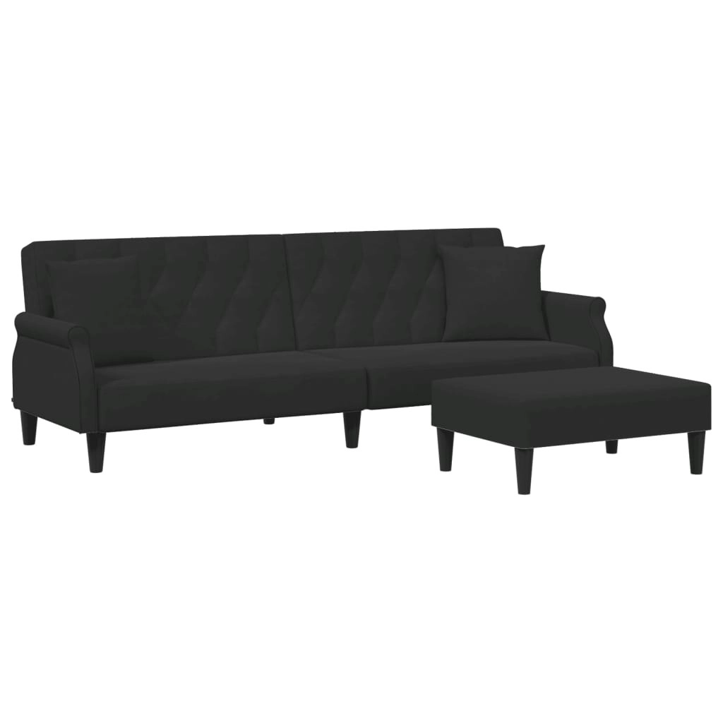 2-Seater Sofa Bed with Pillows and Footstool Black Velvet 3216222