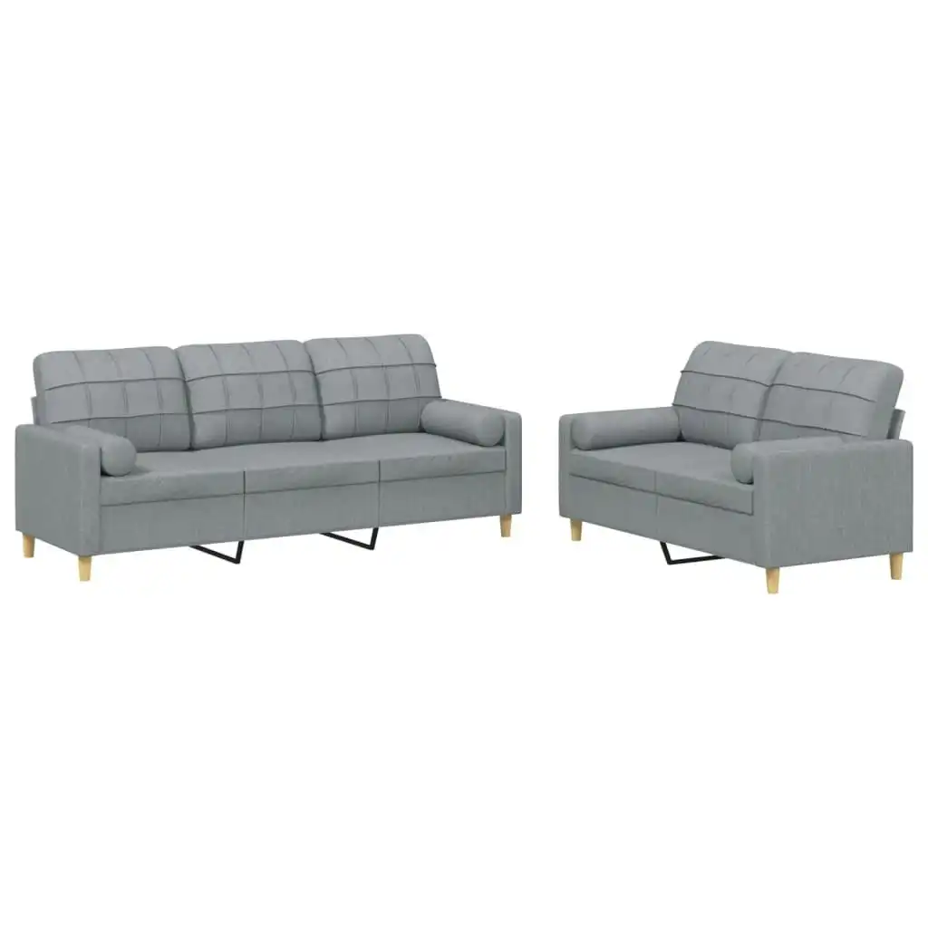 2 Piece Sofa Set with Pillows Light Grey Fabric 3201322