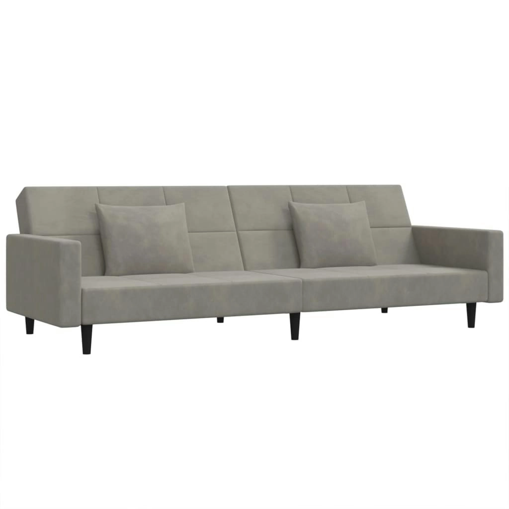 2-Seater Sofa Bed with Two Pillows Light Grey Velvet 375816