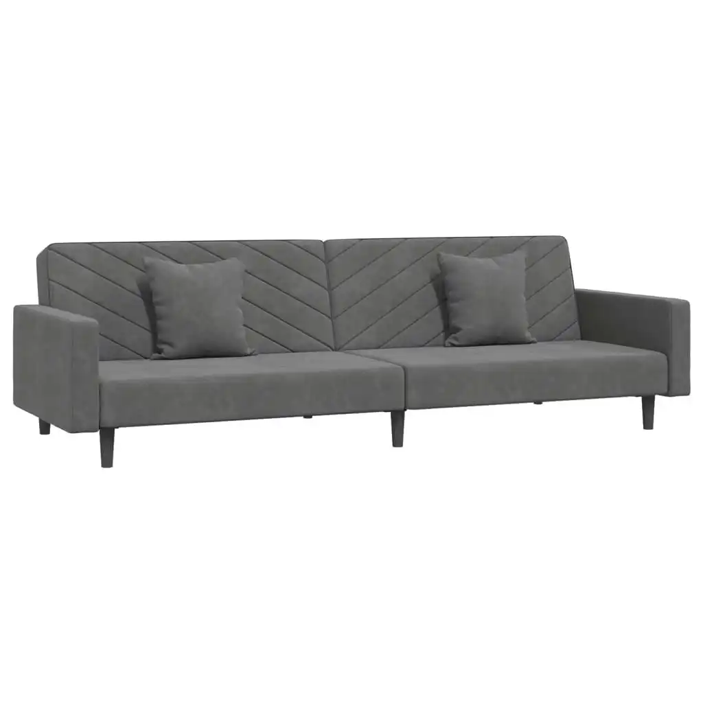 2-Seater Sofa Bed with Two Pillows Dark Grey Velvet 375919