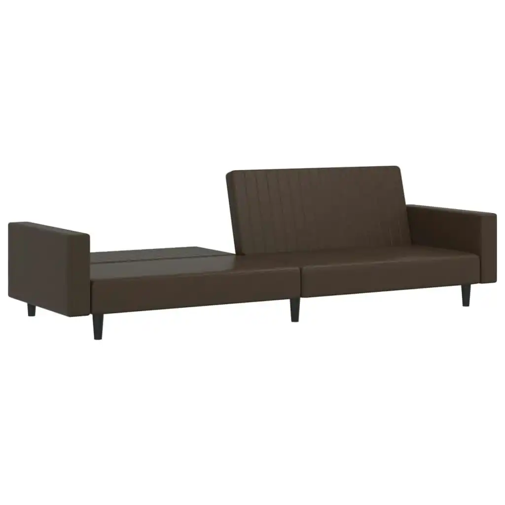 2-Seater Sofa Bed Brown Faux Leather 375952