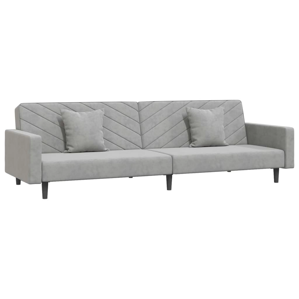 2-Seater Sofa Bed with Two Pillows Light Grey Velvet 375918