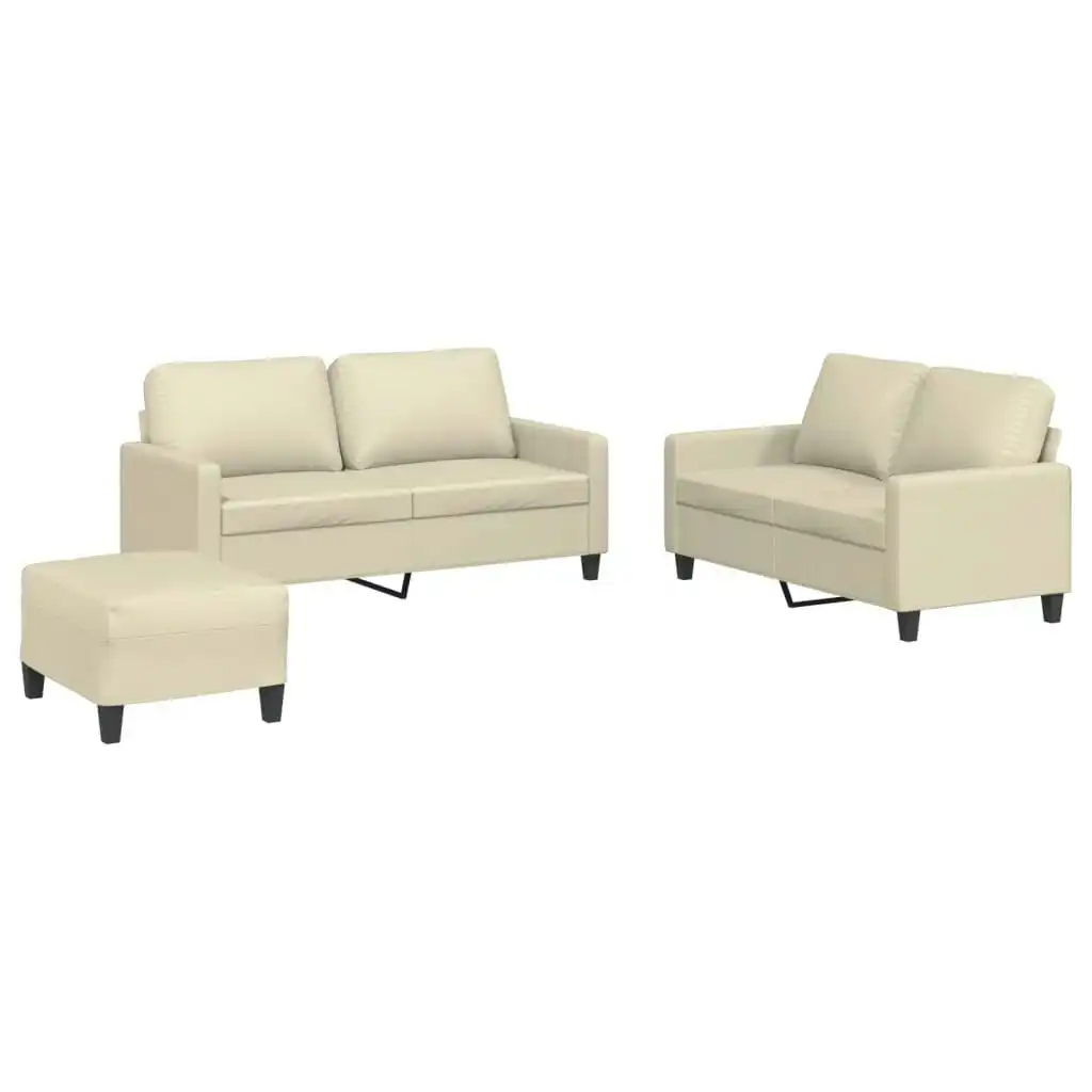 3 Piece Sofa Set with Cushions Cream Faux Leather 3201414