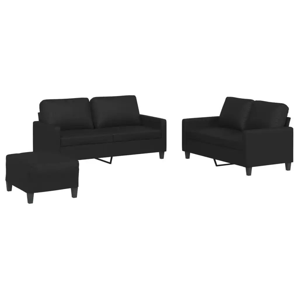 3 Piece Sofa Set with Cushions Black Faux Leather 3201413