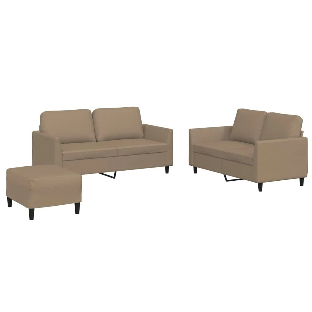 3 Piece Sofa Set with Cushions Cappuccino Faux Leather 3201759