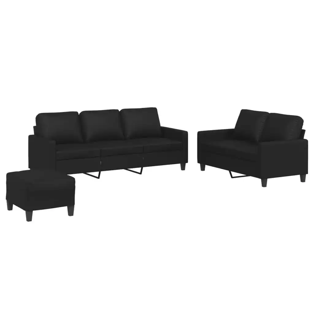 3 Piece Sofa Set with Cushions Black Faux Leather 3201423