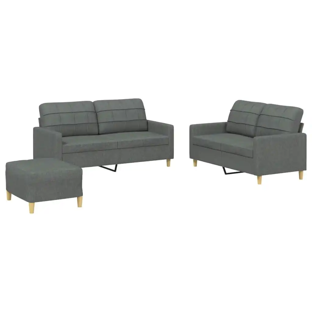 3 Piece Sofa Set with Cushions Dark Grey Fabric 3201283