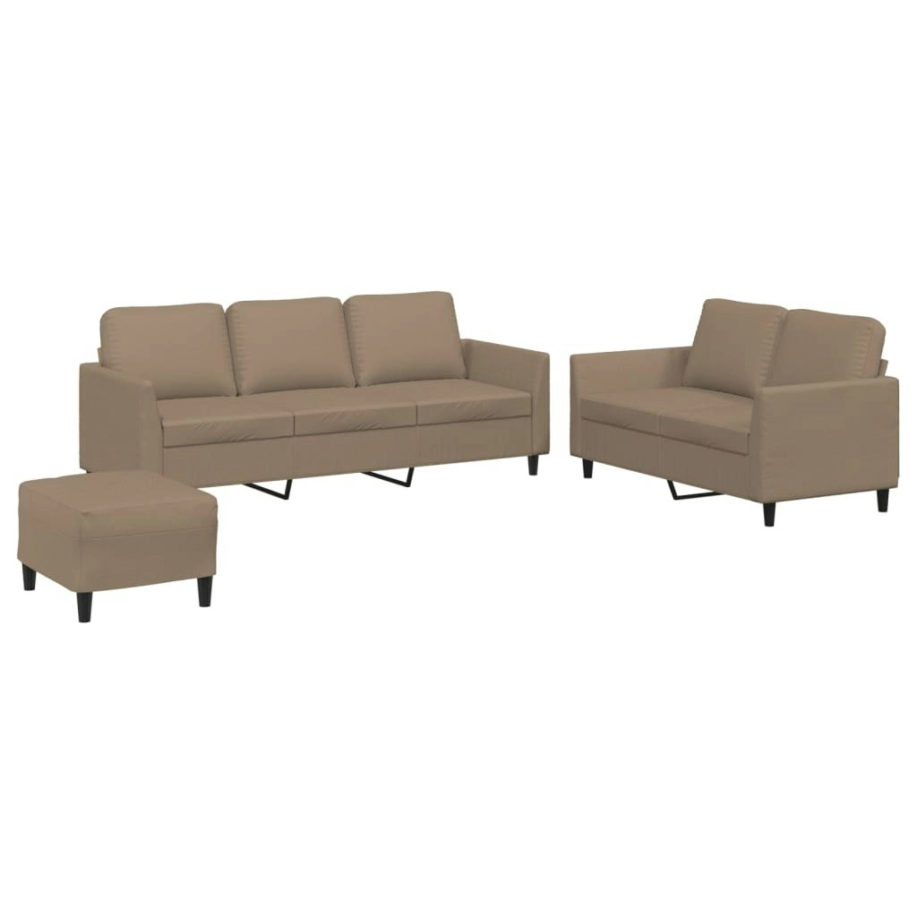 3 Piece Sofa Set with Cushions Cappuccino Faux Leather 3201769