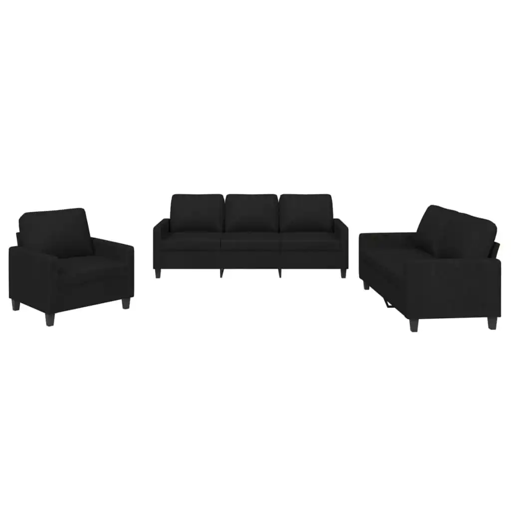 3 Piece Sofa Set with Cushions Black Fabric 3201432