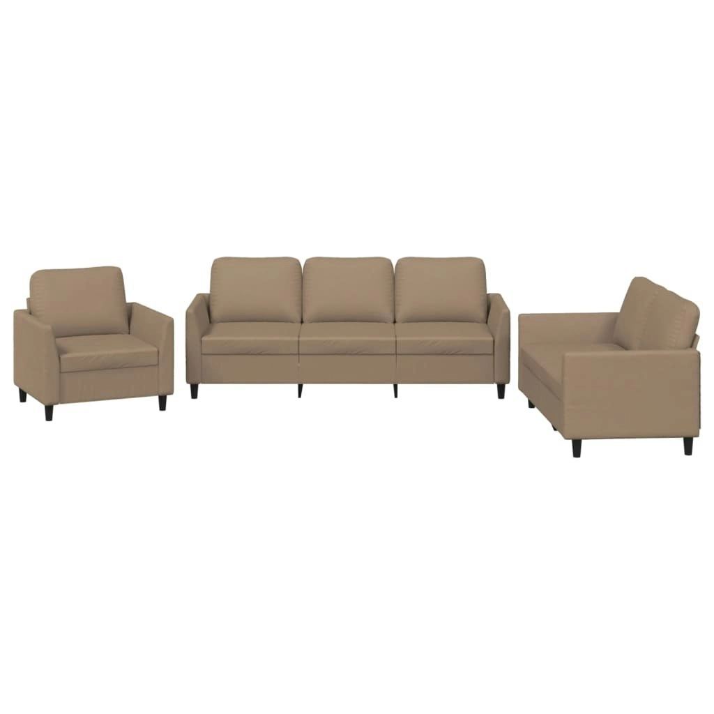 3 Piece Sofa Set with Cushions Cappuccino Faux Leather 3201744