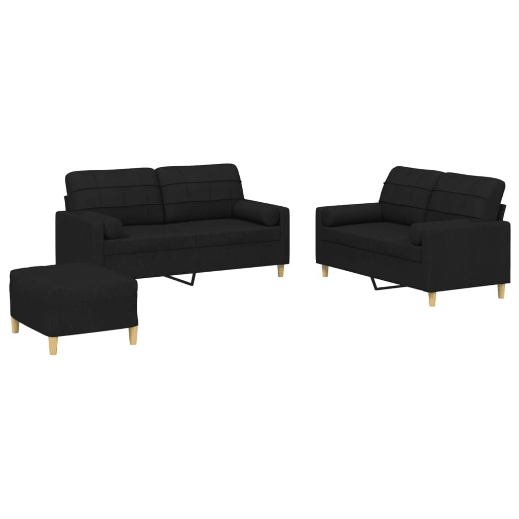 3 Piece Sofa Set with Pillows Black Fabric 3201302