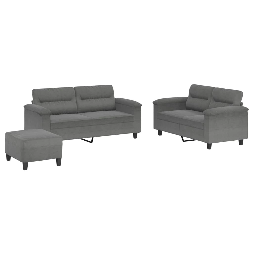 3 Piece Sofa Set with Cushions Dark Grey Microfibre Fabric 3202322