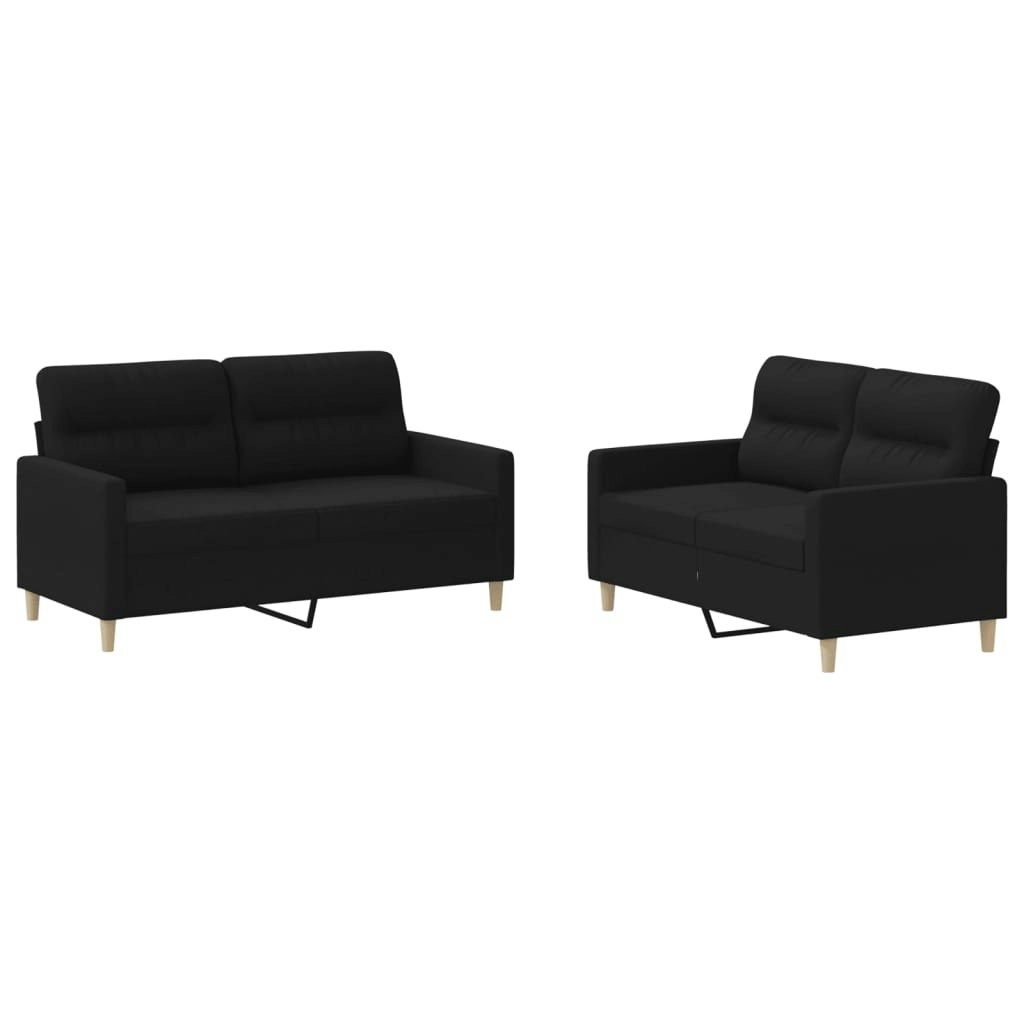 2 Piece Sofa Set with Cushions Black Fabric 3201572