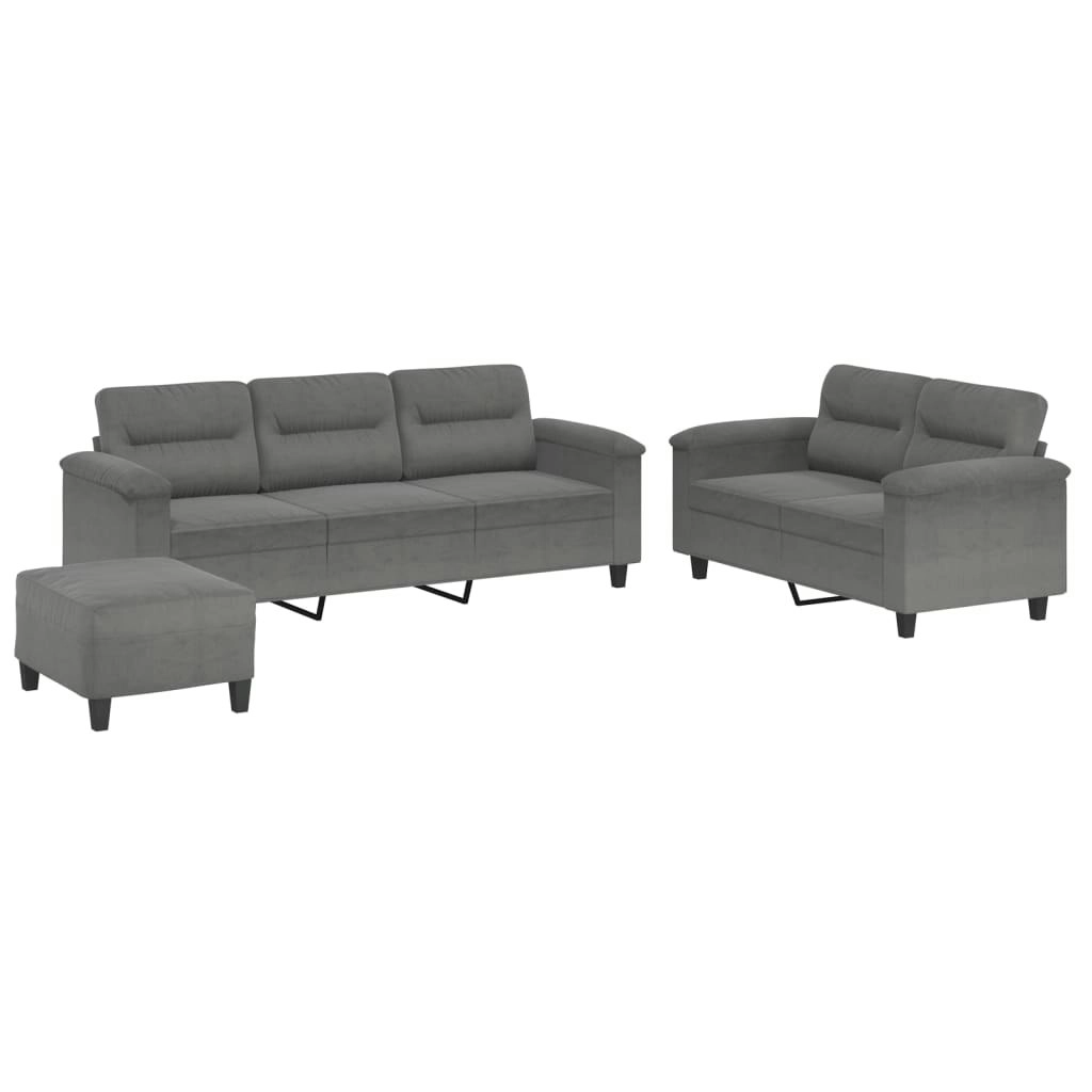 3 Piece Sofa Set with Cushions Dark Grey Microfibre Fabric 3202346