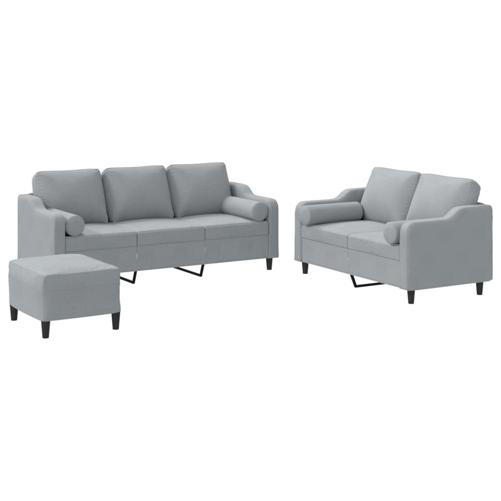 3 Piece Sofa Set with Pillows Light Grey Fabric 3201858