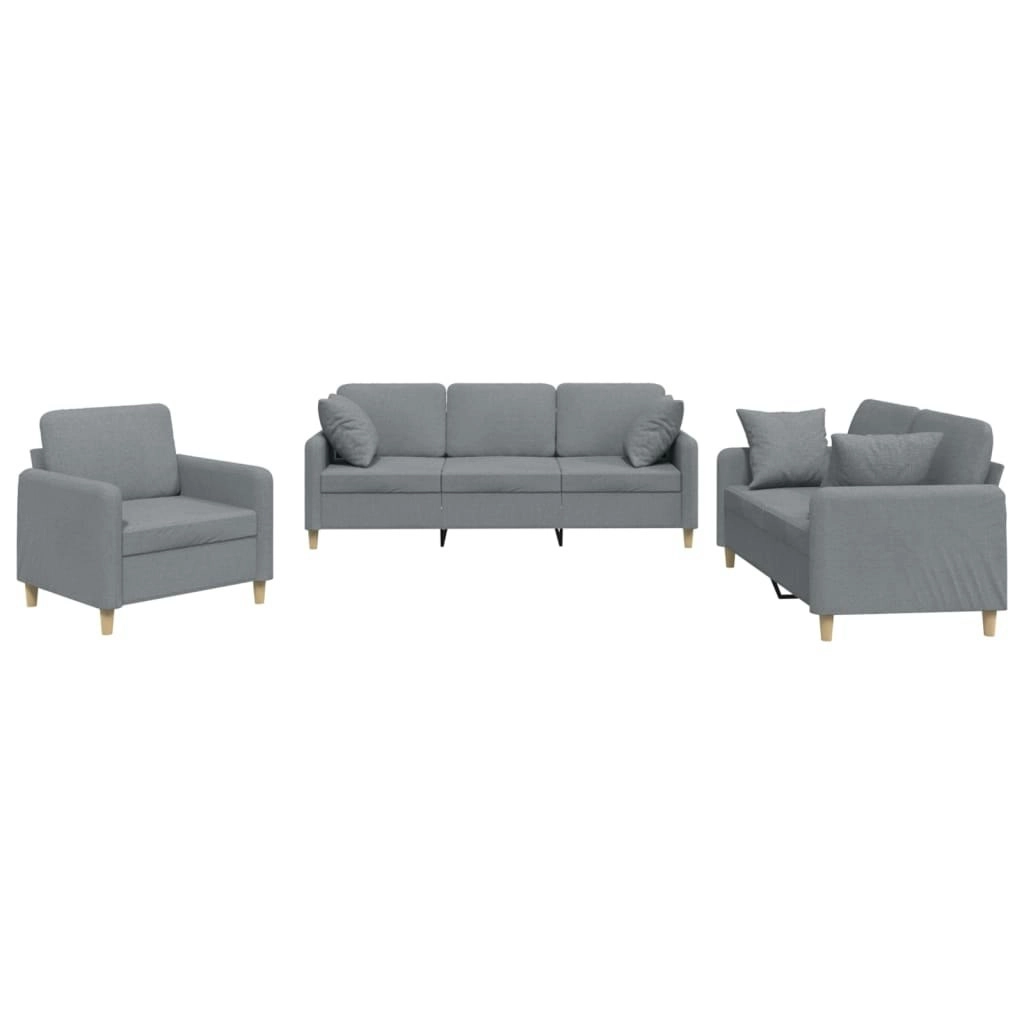 3 Piece Sofa Set with Pillows Light Grey Fabric 3202070